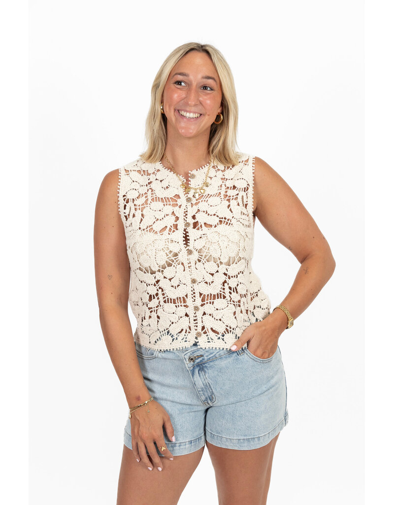 21Jewelz Gehaakt gilet met patroon - ecru