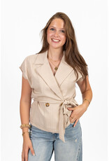 21Jewelz Effen linnen gilet met strikdetail - beige
