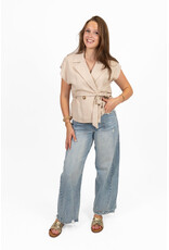 21Jewelz Effen linnen gilet met strikdetail - beige