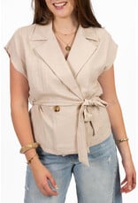 21Jewelz Effen linnen gilet met strikdetail - beige