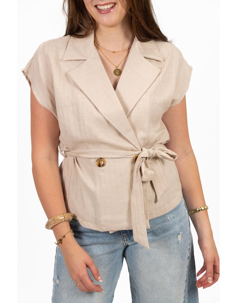 21Jewelz Effen linnen gilet met strikdetail - beige