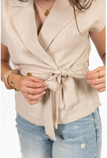 21Jewelz Effen linnen gilet met strikdetail - beige