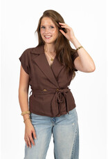 21Jewelz Effen linnen gilet met strikdetail - bruin