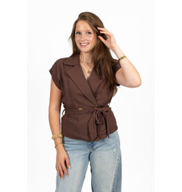 21Jewelz Effen linnen gilet met strikdetail - bruin