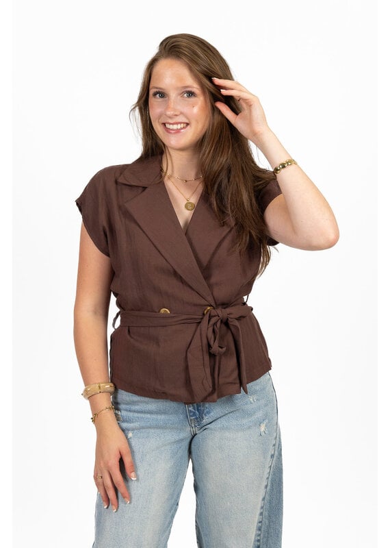 21Jewelz Effen linnen gilet met strikdetail - bruin