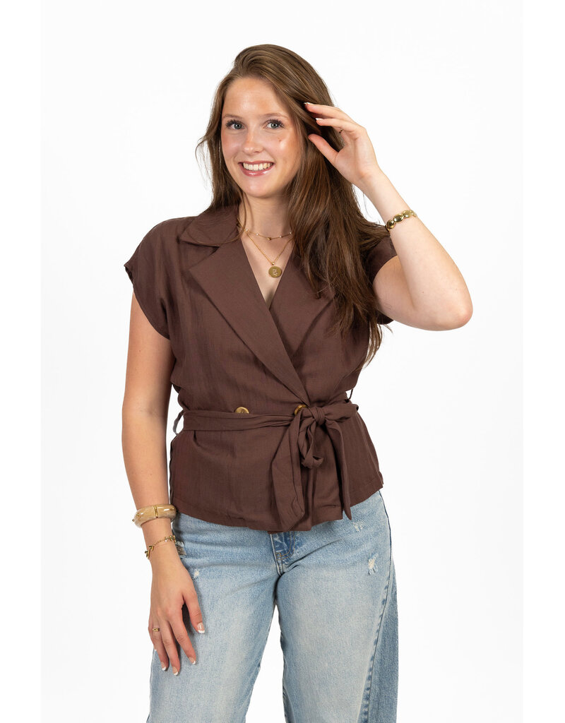 21Jewelz Effen linnen gilet met strikdetail - bruin