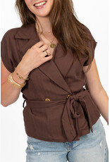 21Jewelz Effen linnen gilet met strikdetail - bruin