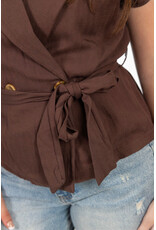 21Jewelz Effen linnen gilet met strikdetail - bruin
