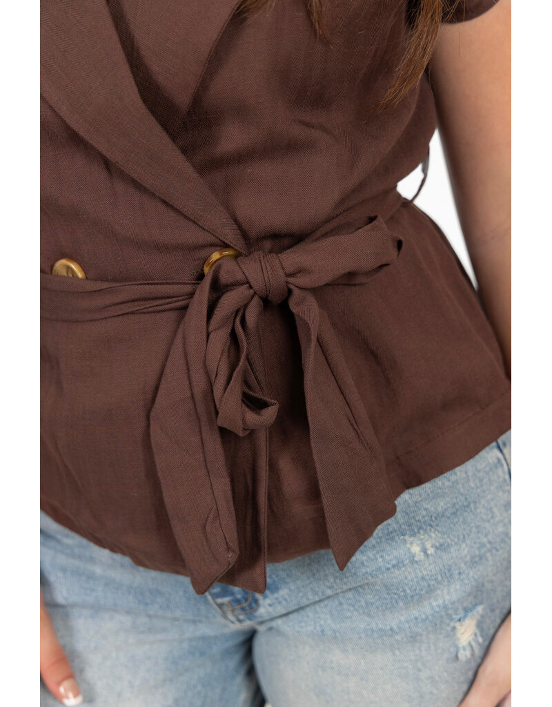 21Jewelz Effen linnen gilet met strikdetail - bruin