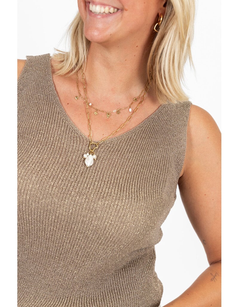 21Jewelz Glitter top met v-hals - taupe