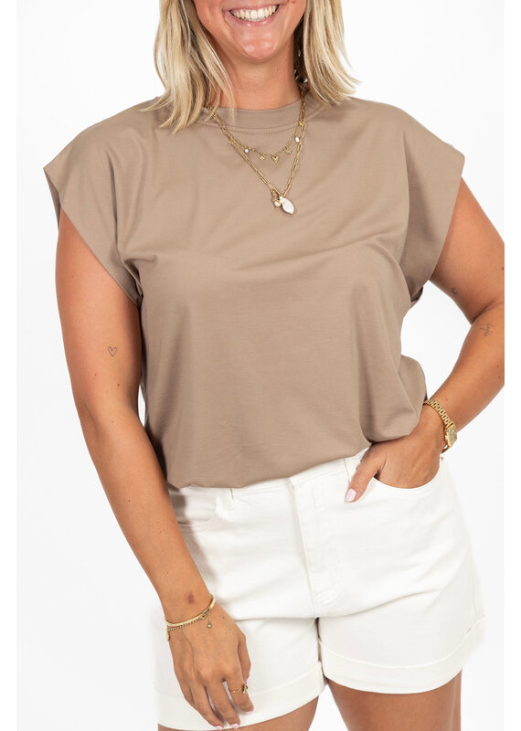 21Jewelz Mouwloze top met elastiek - taupe