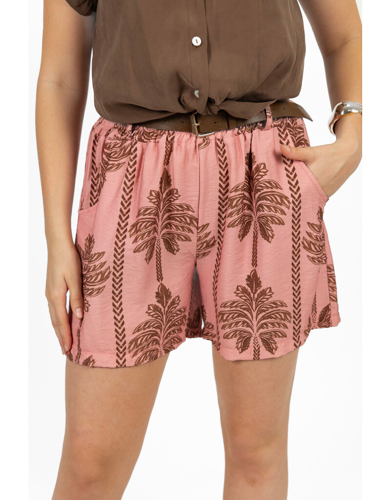 21Jewelz Short met riem & palmboomprint - roze