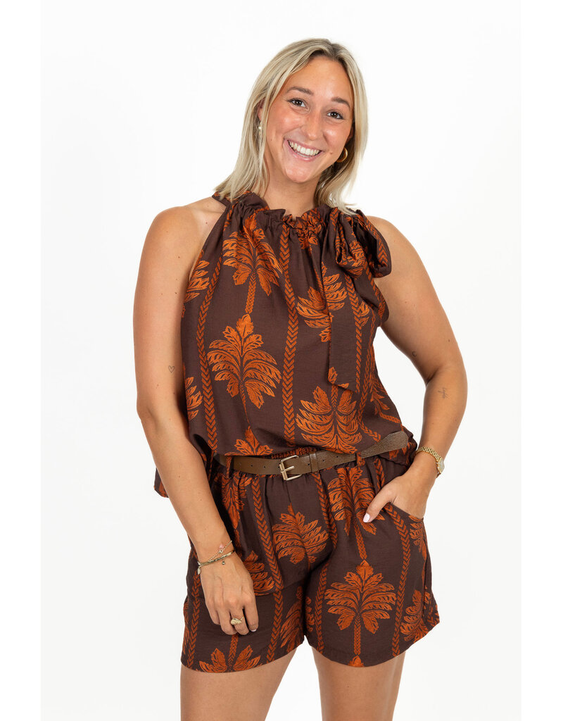 21Jewelz Short met riem & palmboomprint - bruin