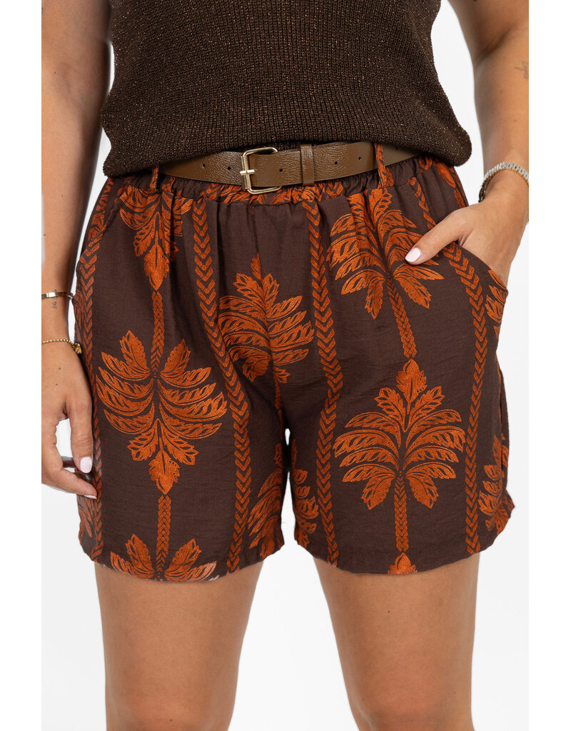 21Jewelz Short met riem & palmboomprint - bruin