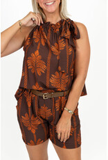 21Jewelz Mouwloze top met strik & palmboomprint - bruin