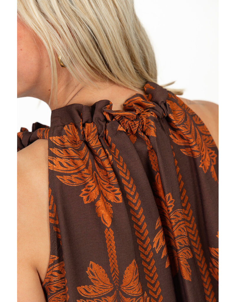 21Jewelz Mouwloze top met strik & palmboomprint - bruin