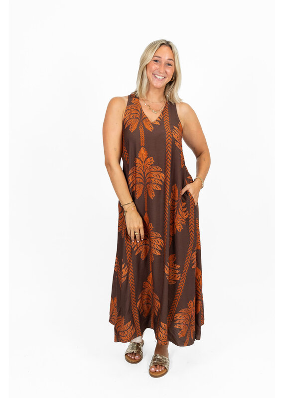21Jewelz Lange mouwloze jurk met palmboomprint - bruin