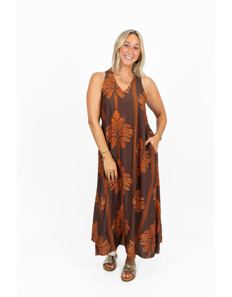 21Jewelz Lange mouwloze jurk met palmboomprint - bruin