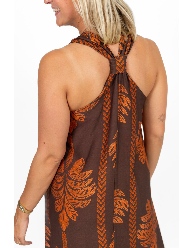 21Jewelz Lange mouwloze jurk met palmboomprint - bruin