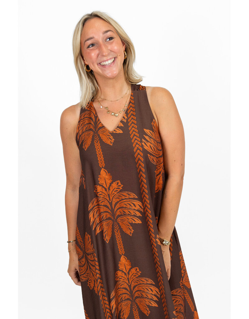 21Jewelz Lange mouwloze jurk met palmboomprint - bruin