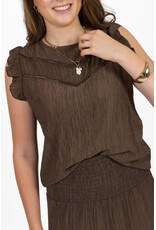 21Jewelz Top met embroidery detail & ruffle mouwtjes - bruin