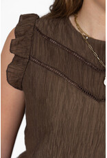 21Jewelz Top met embroidery detail & ruffle mouwtjes - bruin
