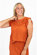 21Jewelz Top met embroidery detail & ruffle mouwtjes - roest