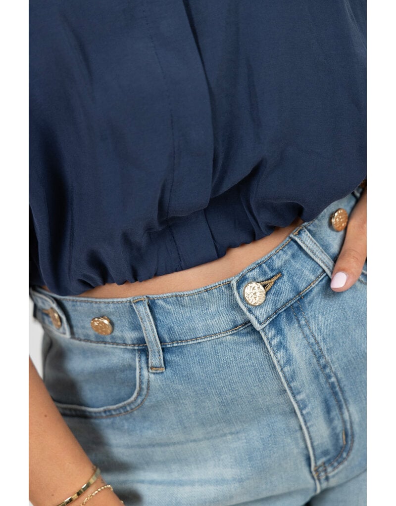 21Jewelz Geplooide mouwloze zomer blouse - donkerblauw
