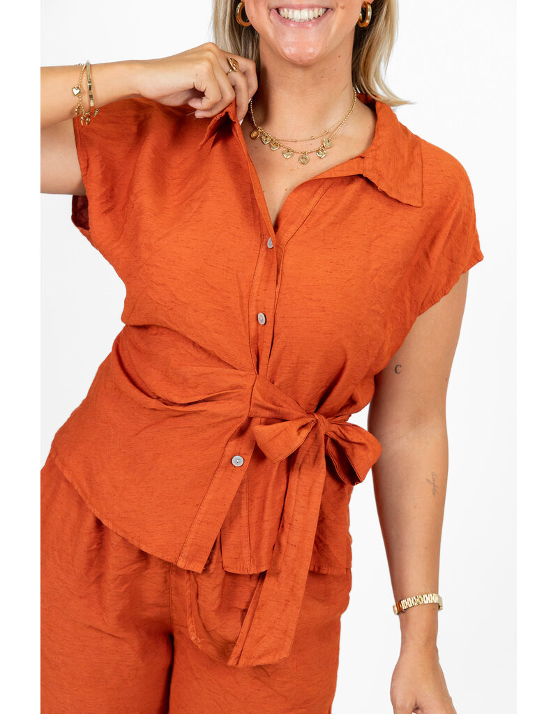 21Jewelz Luchtige zomer blouse met strikdetail - roest