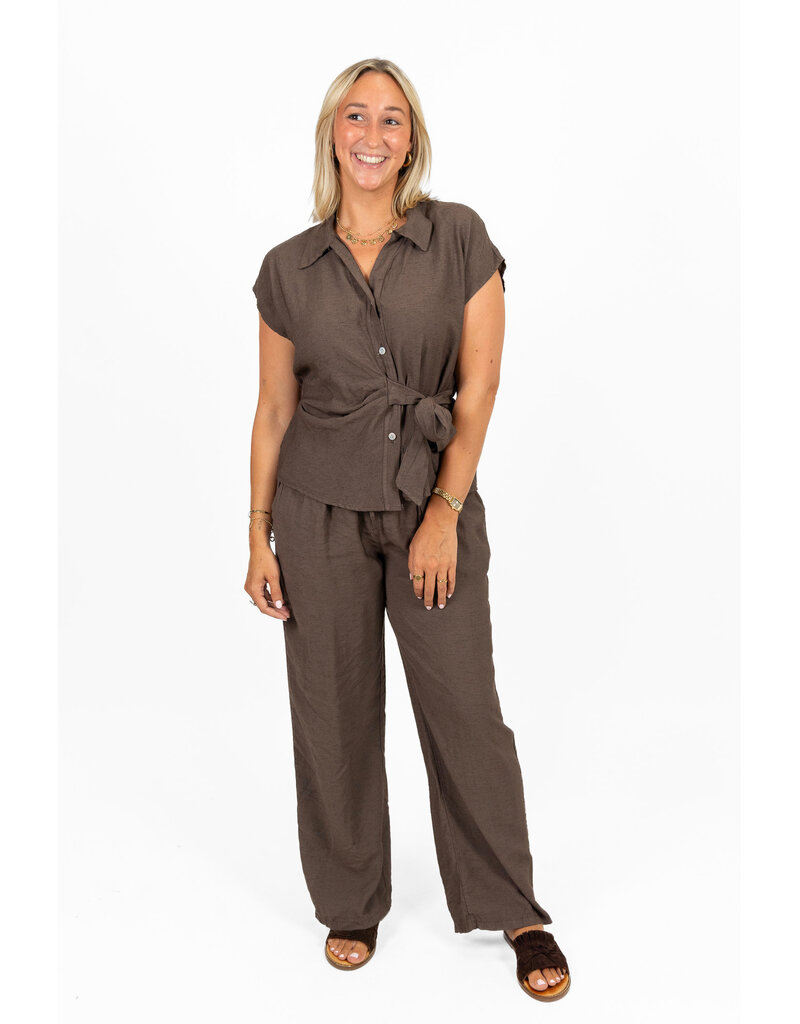 21Jewelz Luchtige zomer blouse met strikdetail - bruin