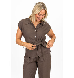 21Jewelz Luchtige zomer blouse met strikdetail - bruin