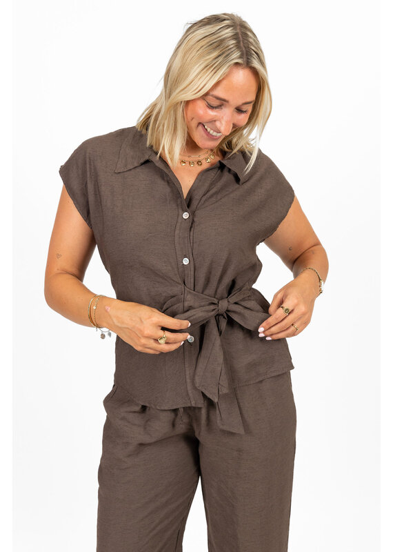 21Jewelz Luchtige zomer blouse met strikdetail - bruin