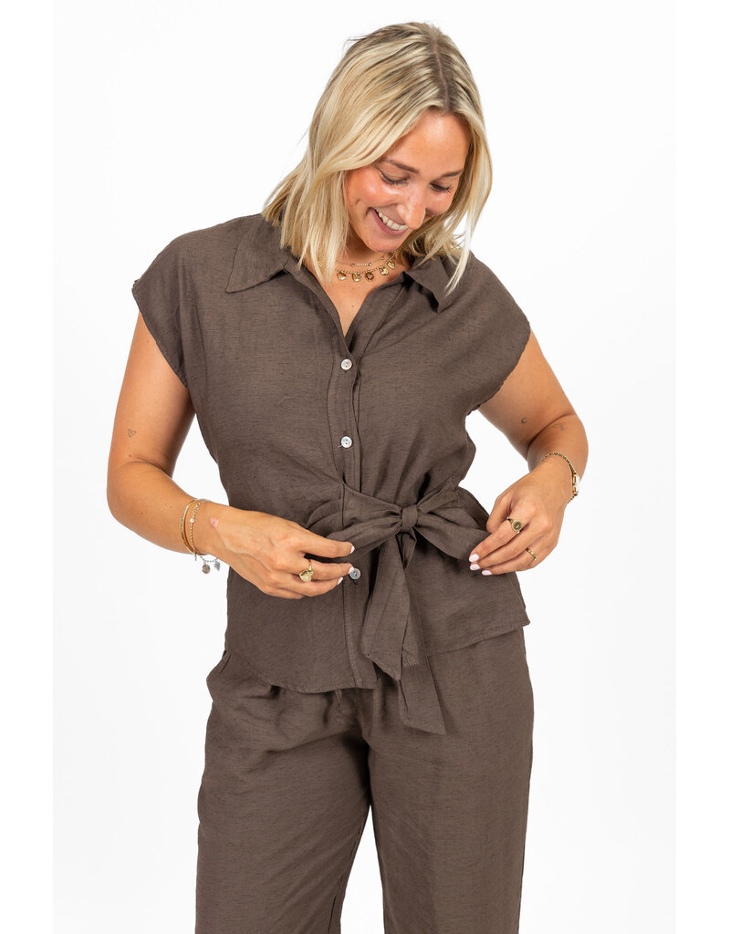 21Jewelz Luchtige zomer blouse met strikdetail - bruin