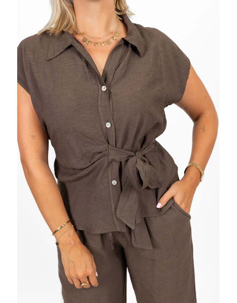 21Jewelz Luchtige zomer blouse met strikdetail - bruin