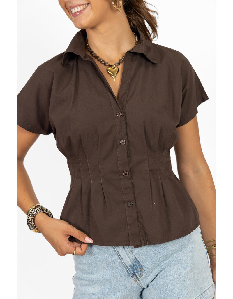 21Jewelz Effen getailleerde blouse - bruin