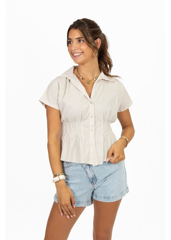 21Jewelz Effen getailleerde blouse - beige