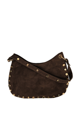 21Jewelz Schoudertas met gouden studs - suede donkerbruin