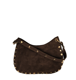21Jewelz Schoudertas met gouden studs - suede donkerbruin