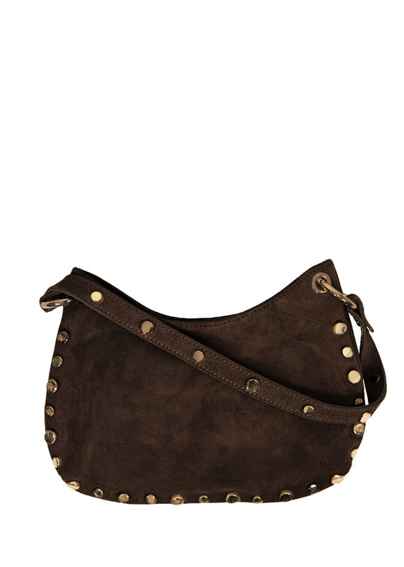 21Jewelz Schoudertas met gouden studs - suede donkerbruin