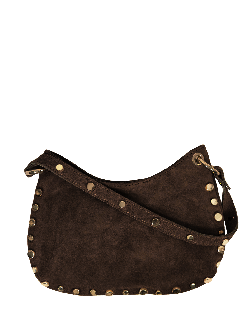 21Jewelz Schoudertas met gouden studs - suede donkerbruin