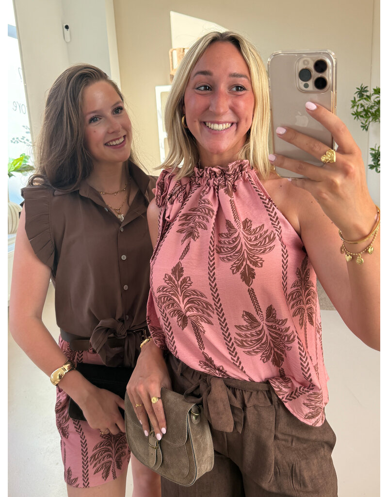 21Jewelz Blouse met knoopdetail & ruffles - lichtbruin
