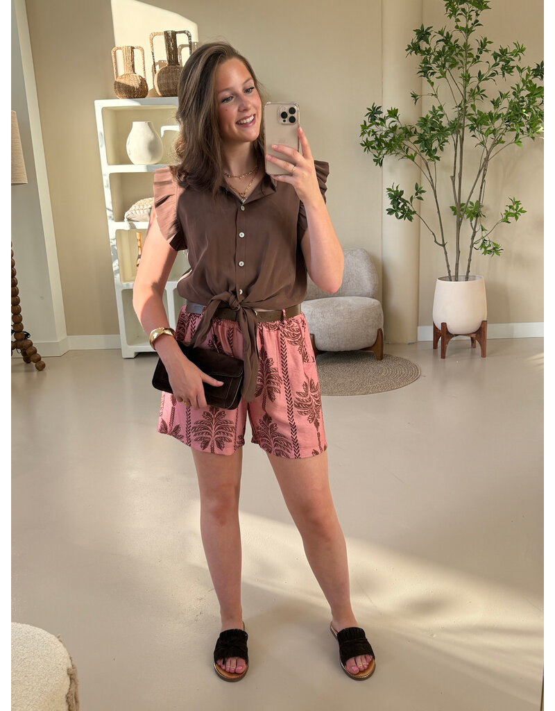 21Jewelz Short met riem & palmboomprint - roze