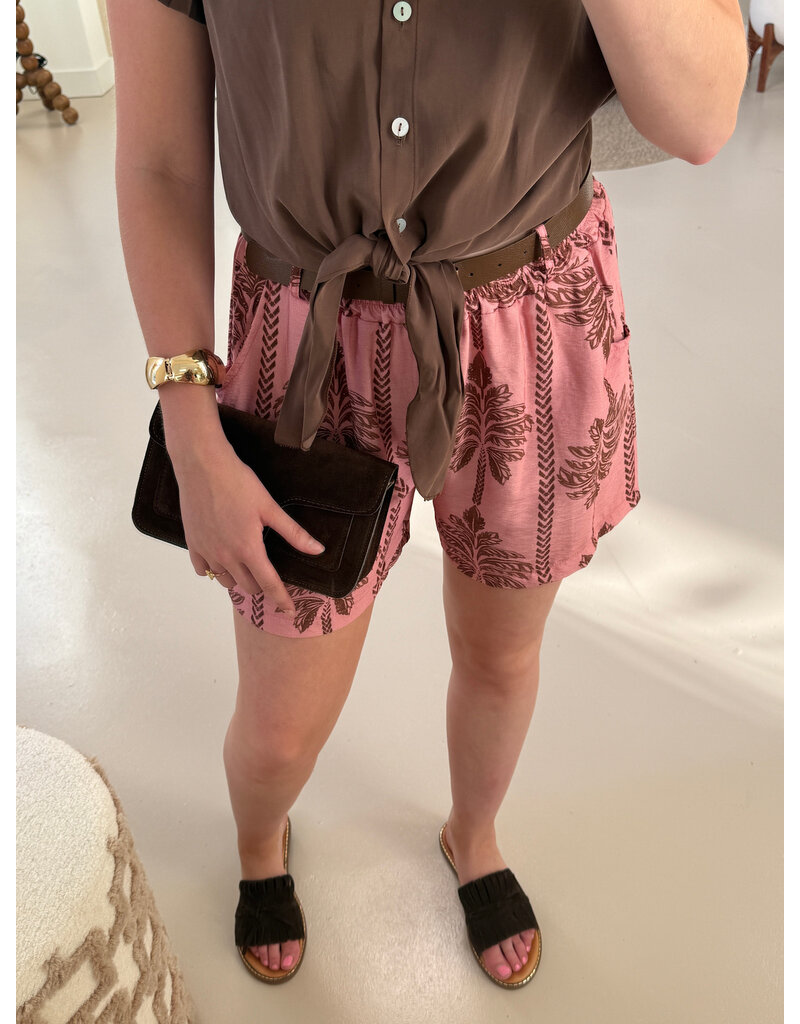 21Jewelz Short met riem & palmboomprint - roze