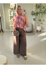 21Jewelz Mouwloze top met strik & palmboomprint - roze