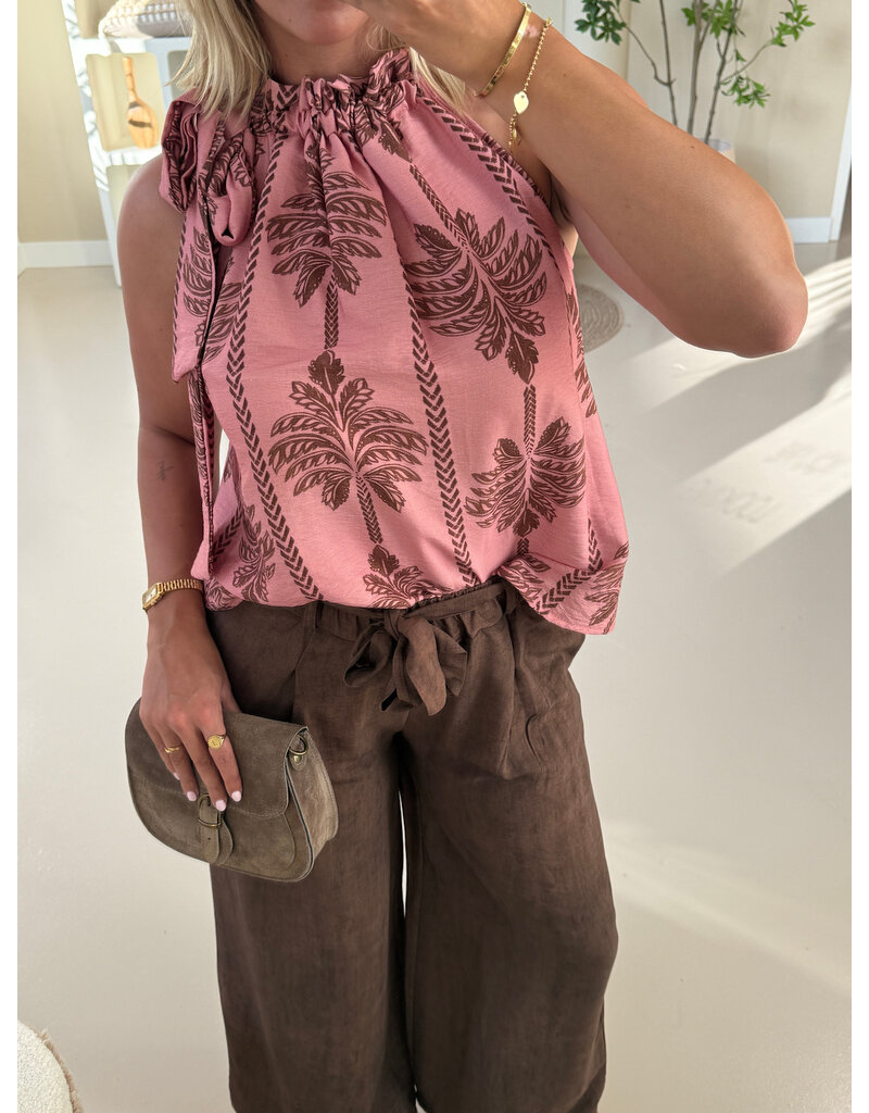 21Jewelz Mouwloze top met strik & palmboomprint - roze