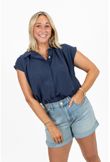 21Jewelz Geplooide mouwloze zomer blouse - donkerblauw