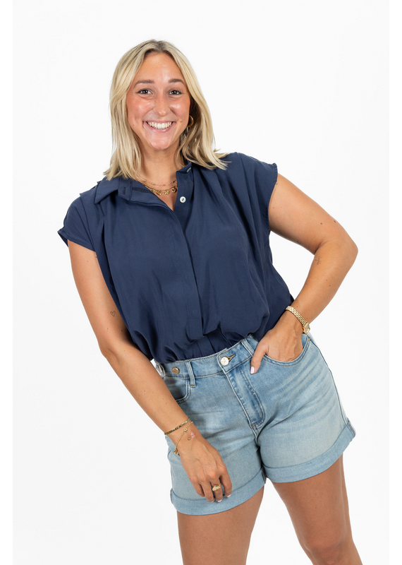 21Jewelz Geplooide mouwloze zomer blouse - donkerblauw