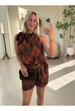 21Jewelz Mouwloze top met strik & palmboomprint - bruin