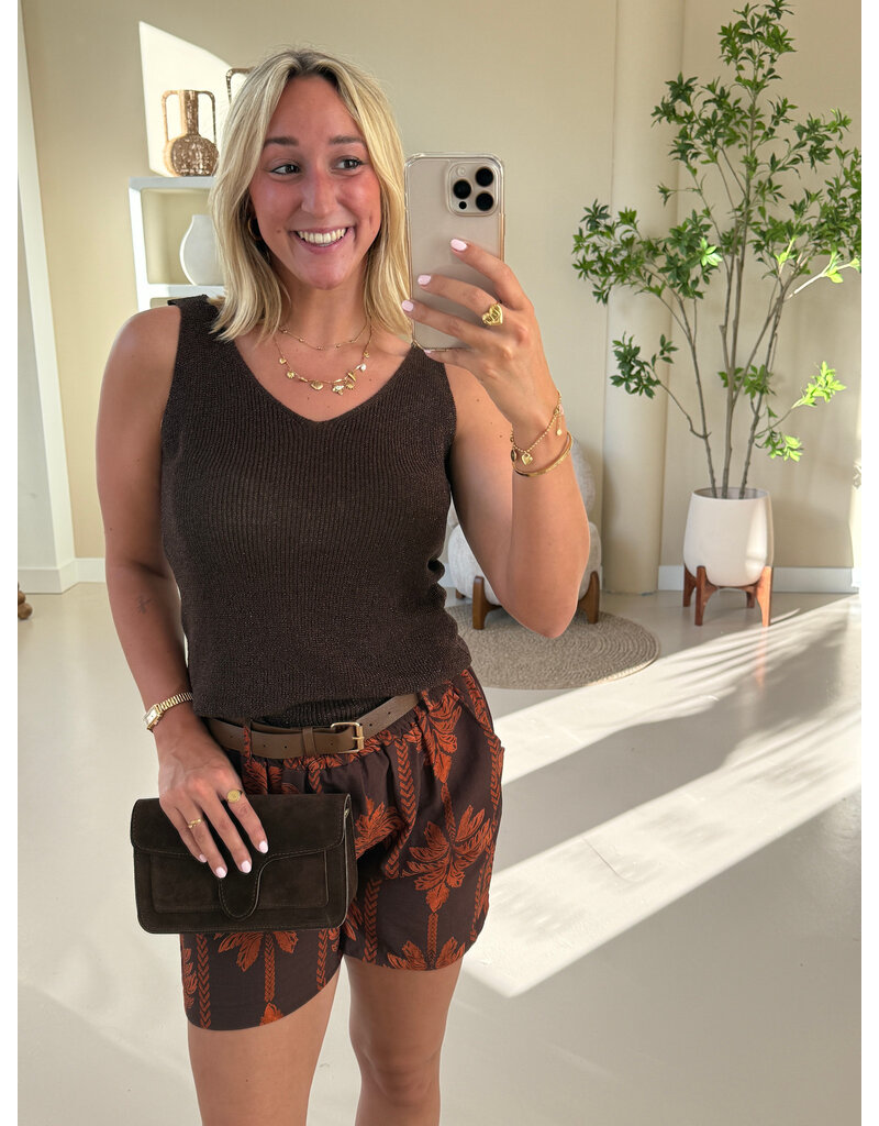 21Jewelz Short met riem & palmboomprint - bruin