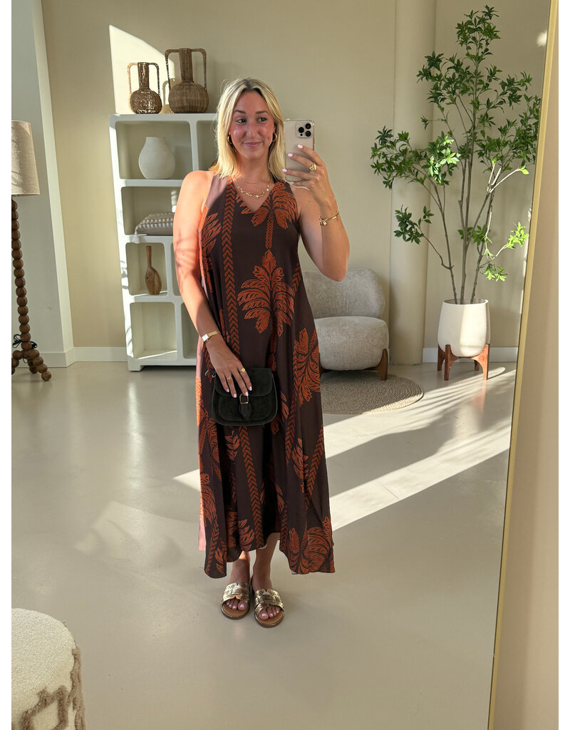 21Jewelz Lange mouwloze jurk met palmboomprint - bruin